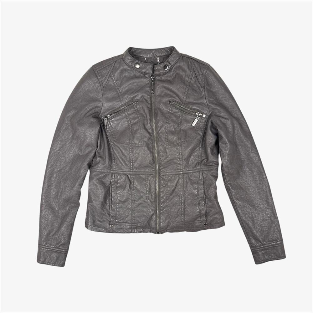 Grey fitted faux leather grunge jacket - size small from Jou Jou
